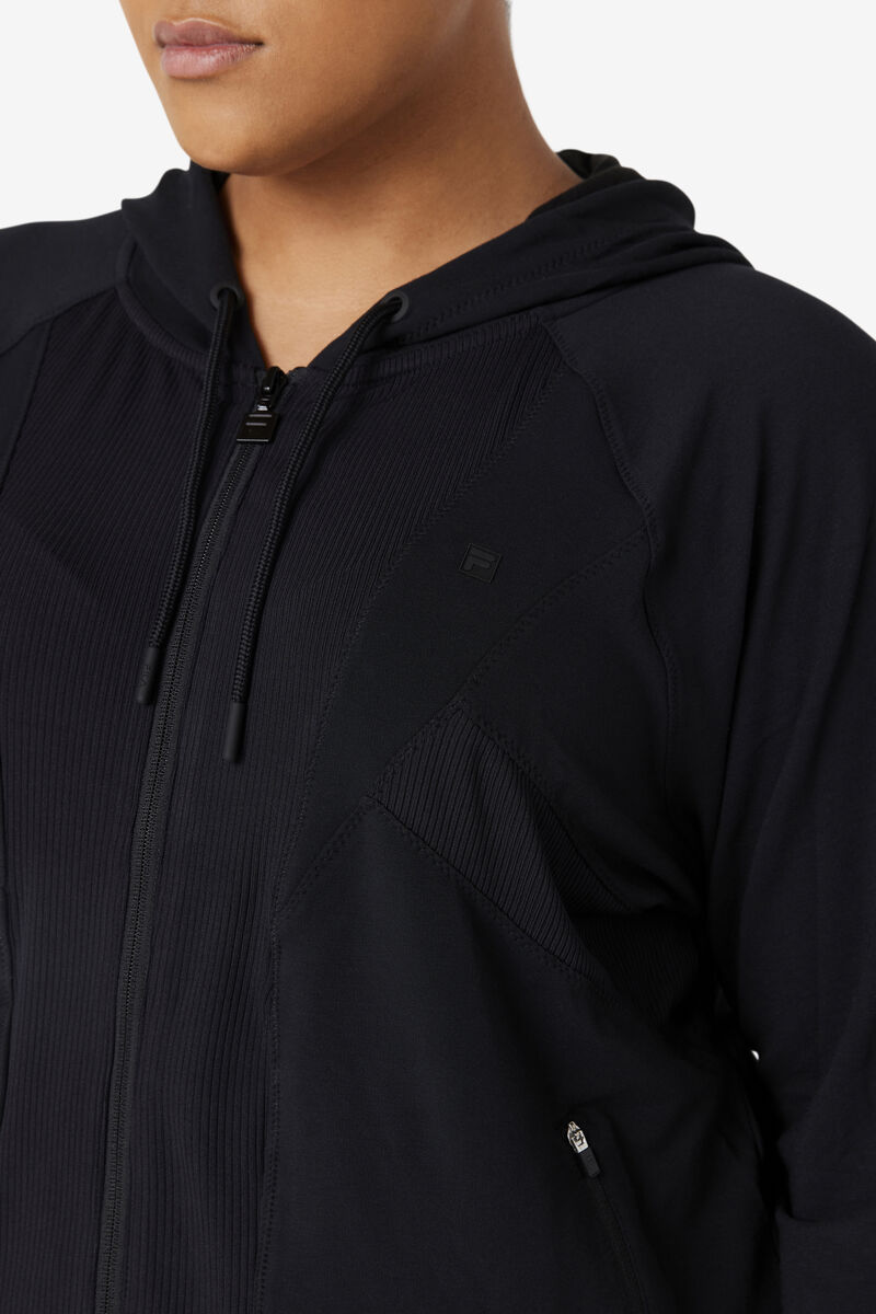 Black Women's Fila Fi-lux Texture Full Zip Hoodie Jackets | awk6f6tCSpM