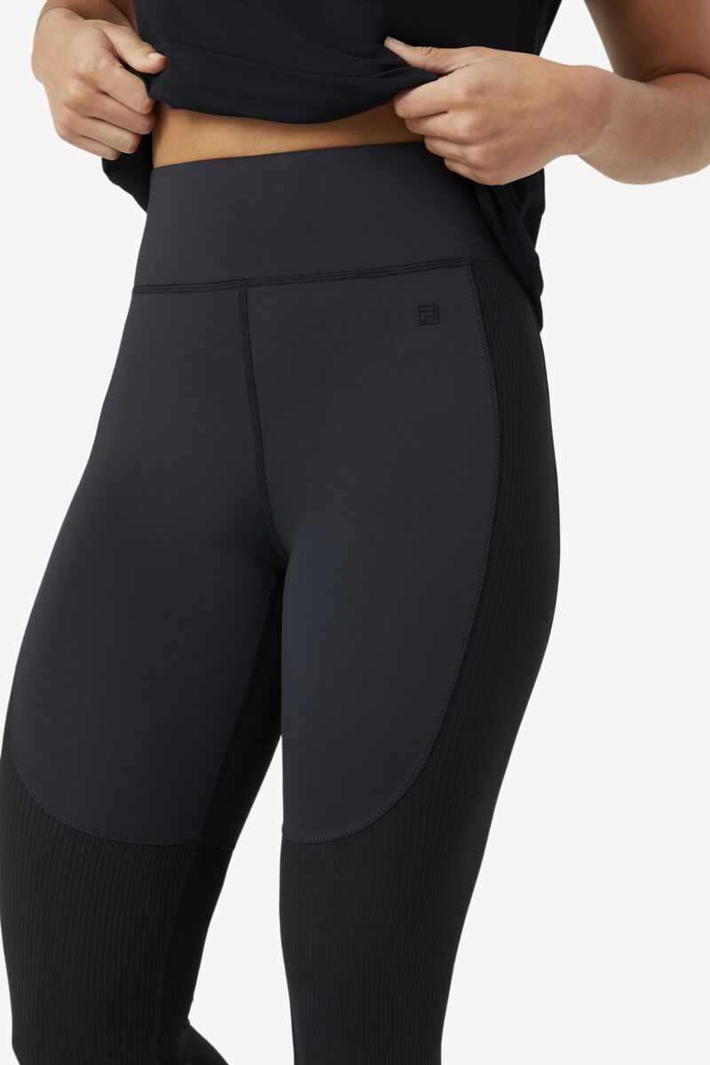 Black Women's Fila Forza Textured Long Legging Leggings | J7SK3TPt6pz