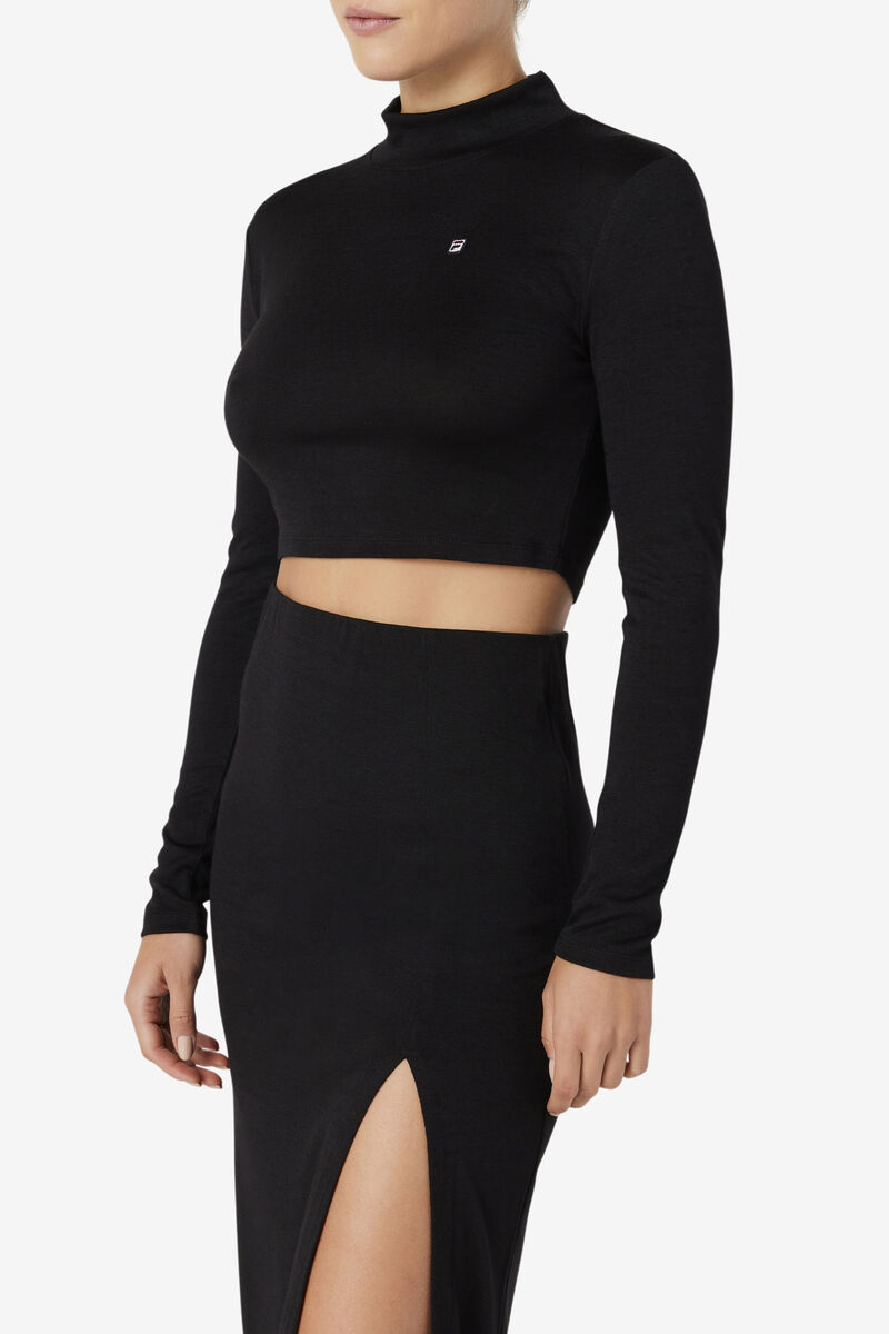 Black Women's Fila Luise Turtleneck Top T Shirts | SOPWqLNEzWH