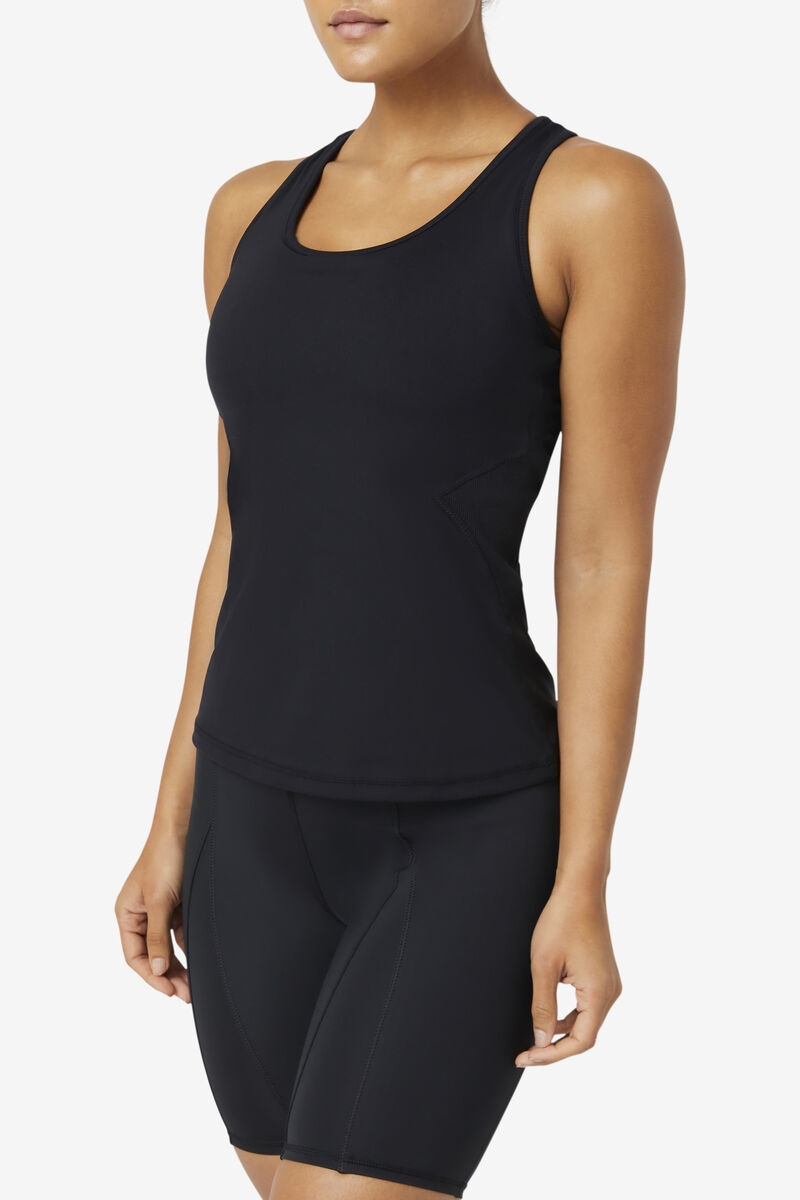 Black Women's Fila Uplift Open Racerback Tank Top Sports Bra | c1r5YPRAmQv