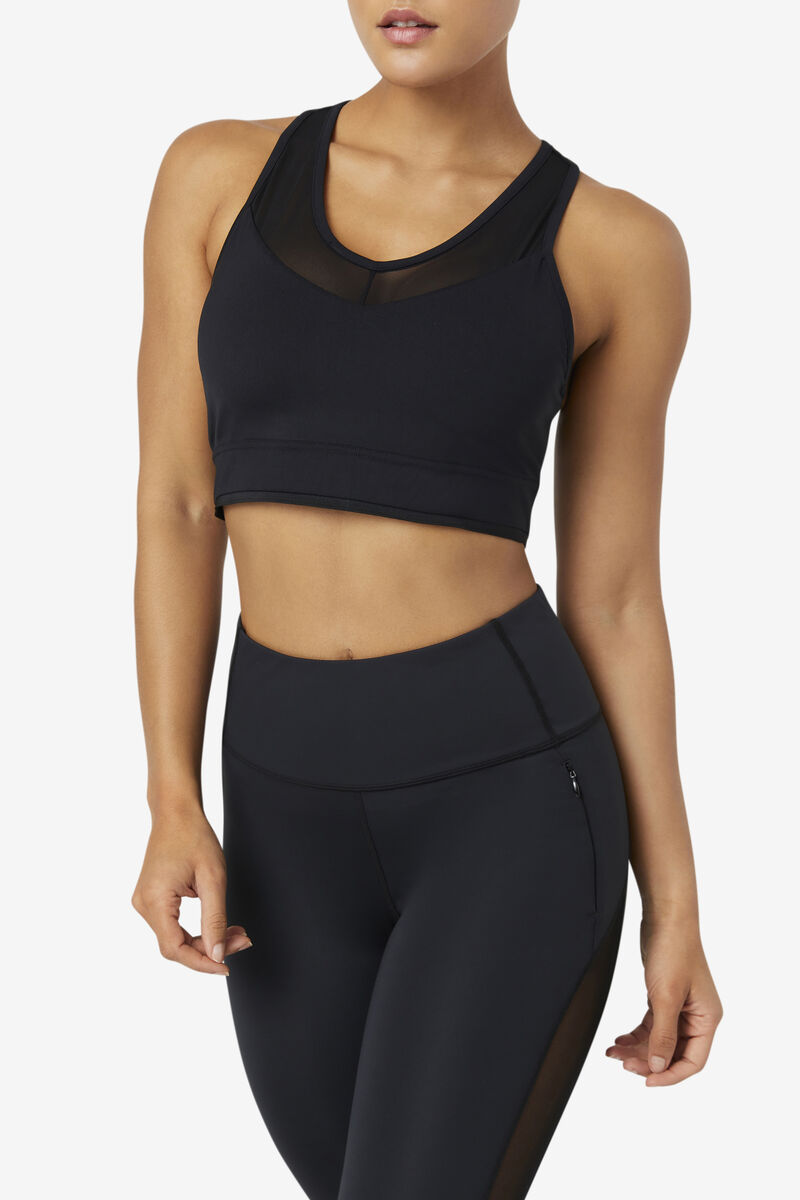 Black Women's Fila Uplift Racerback Bra Top Sports Bra | kldz3OX5jML