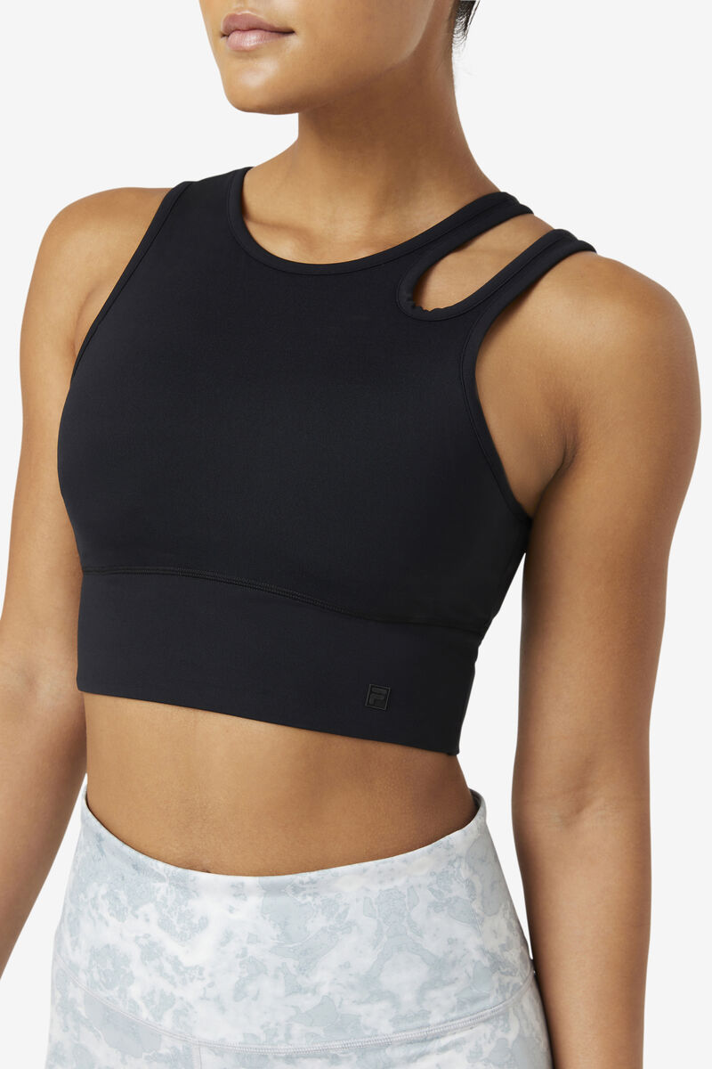 Black Women's Fila Uplift Slice Crop Bra Top Sports Bra | 9ppCztSZbYc