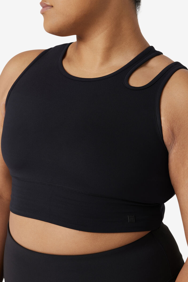 Black Women's Fila Uplift Slice Crop Bra Top Sports Bra | Xzppa7prax4