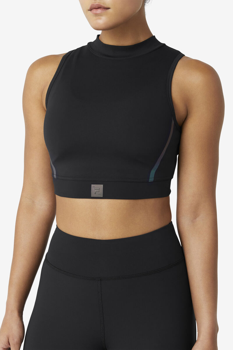 Black Women's Fila Zola Crop Top T Shirts | kqDFeAZJfQd