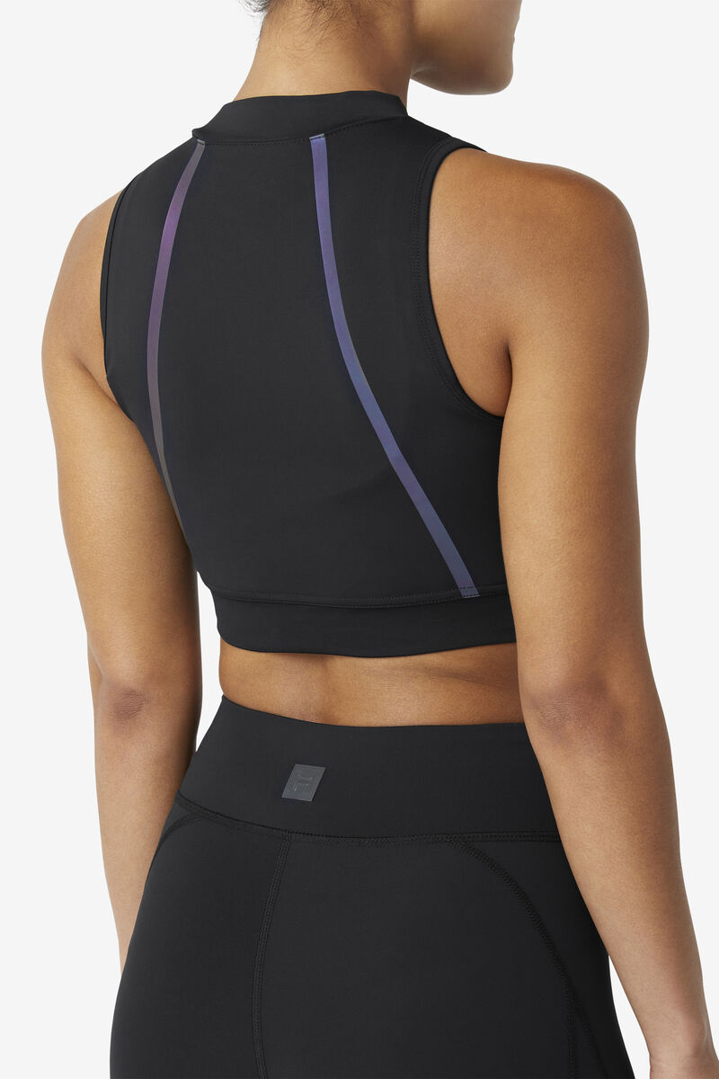 Black Women's Fila Zola Crop Top T Shirts | kqDFeAZJfQd