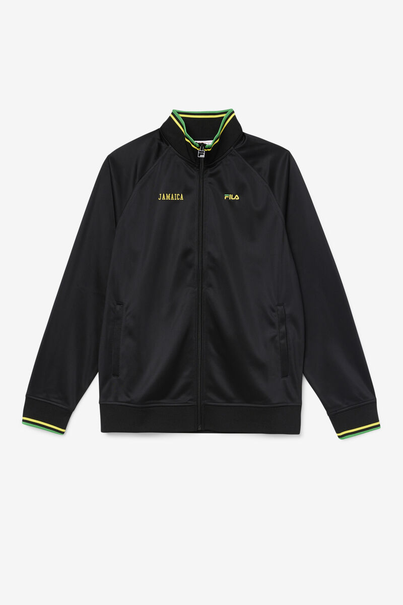 Black / Yellow / Green Men\'s Fila Jamaica Track Jacket Jackets | 42vobjMSVU6