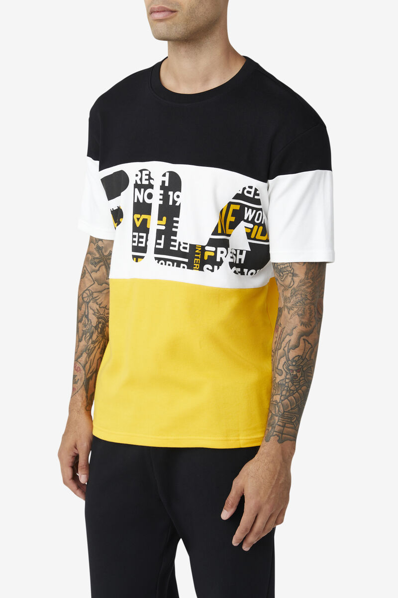 Black / Yellow / White Men's Fila Johnson T Shirts | 3Od4NnKk3cd