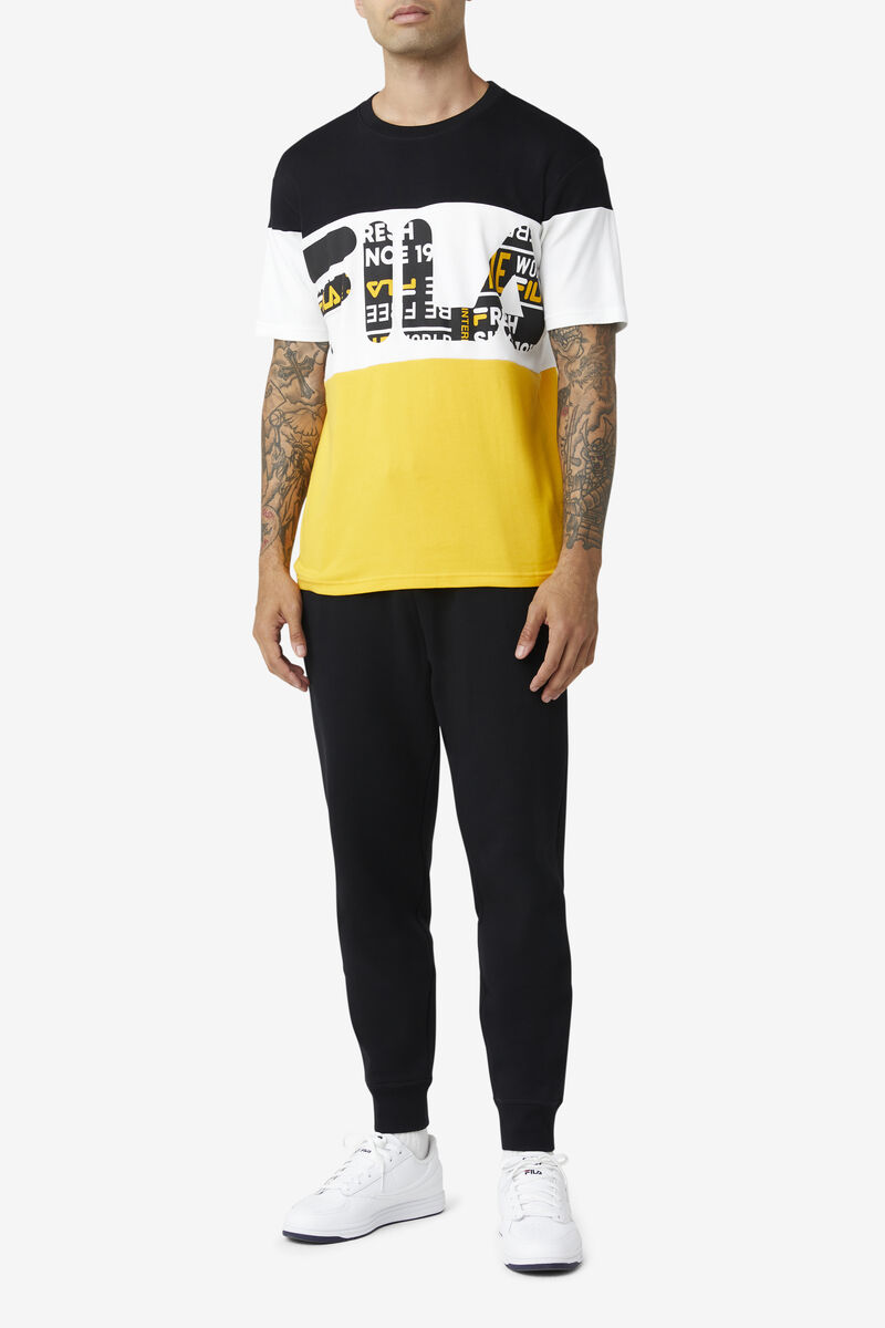 Black / Yellow / White Men's Fila Johnson T Shirts | 3Od4NnKk3cd