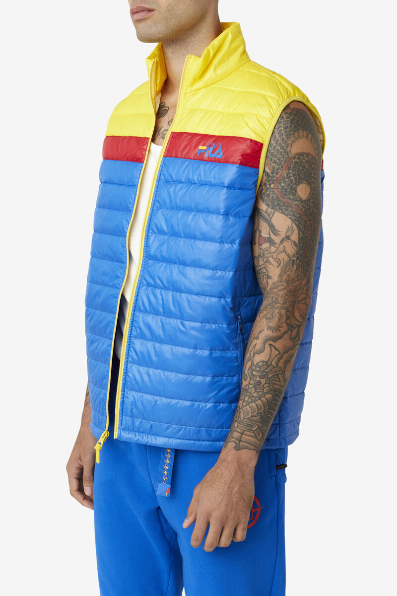 Blue / Lemon / Red Men's Fila Tri Vest Jackets | PuNtJ6vANGs