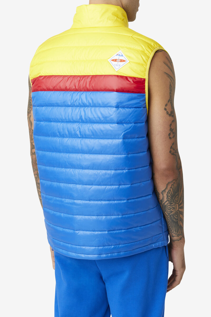 Blue / Lemon / Red Men's Fila Tri Vest Jackets | PuNtJ6vANGs