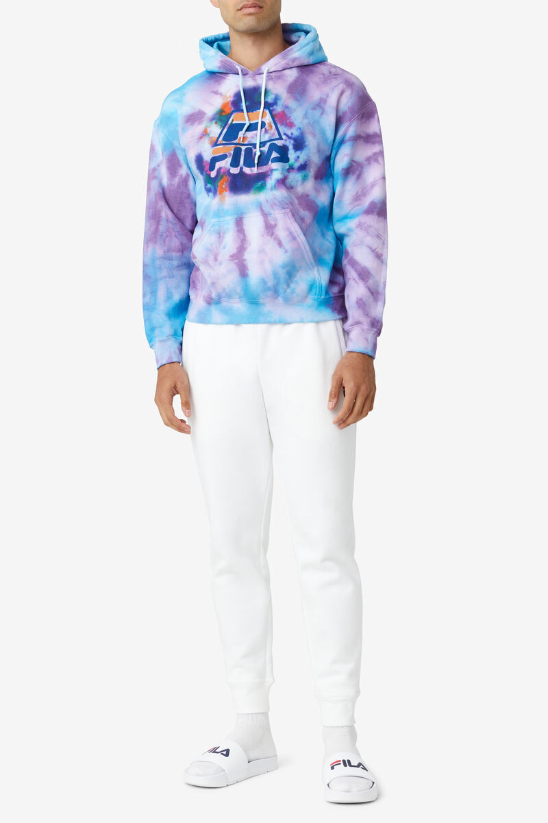 Blue / Purple Men's Fila Tie Dye Icon Hoodie Hoodies | QijbLWCVgtT