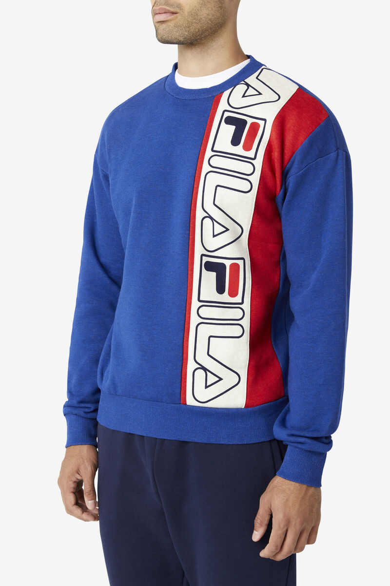 Blue / Red Men's Fila Powel Crew Sweatshirts | tb1sTFlYDVK