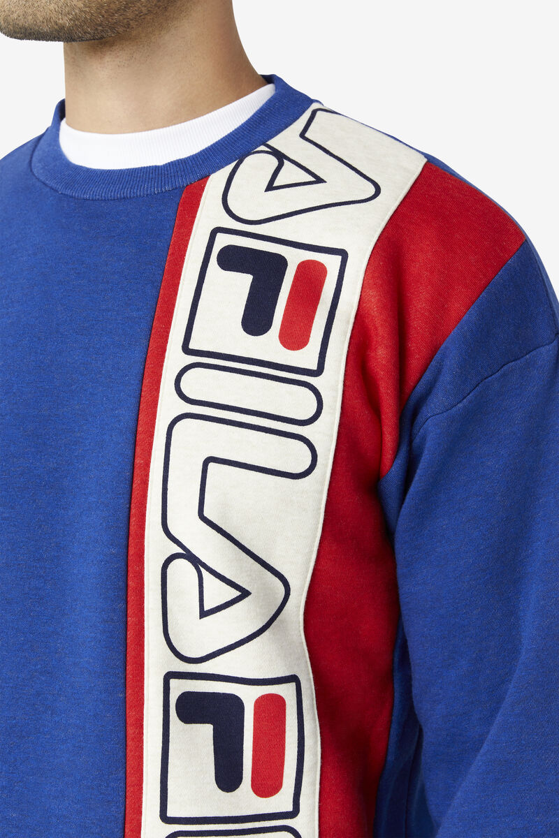 Blue / Red Men's Fila Powel Crew Sweatshirts | tb1sTFlYDVK