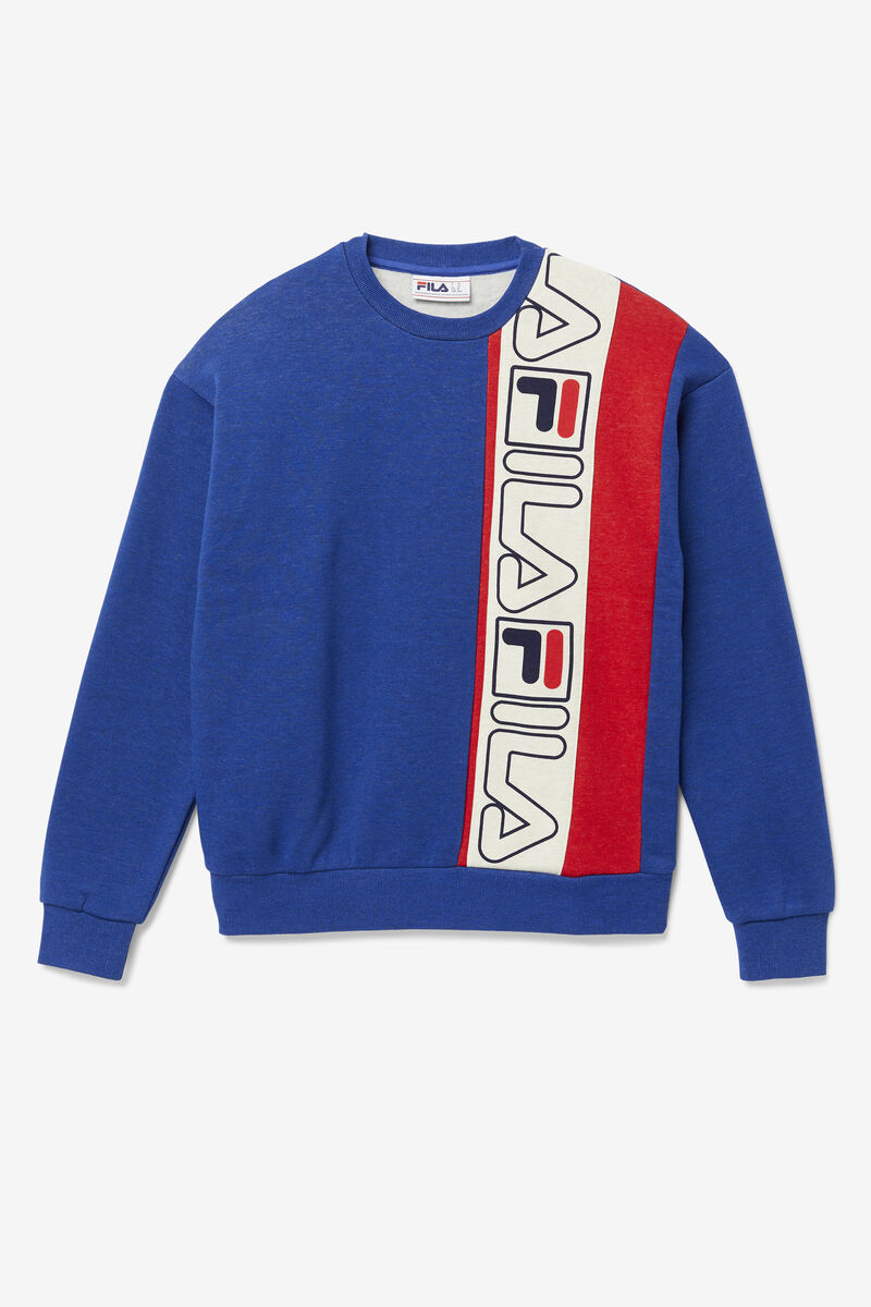 Blue / Red Men\'s Fila Powel Crew Sweatshirts | tb1sTFlYDVK