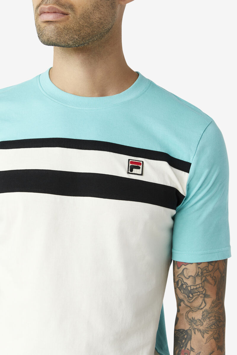 Blue Turquoise / Black Men's Fila Dover T Shirts | XYbiCz6SDKE