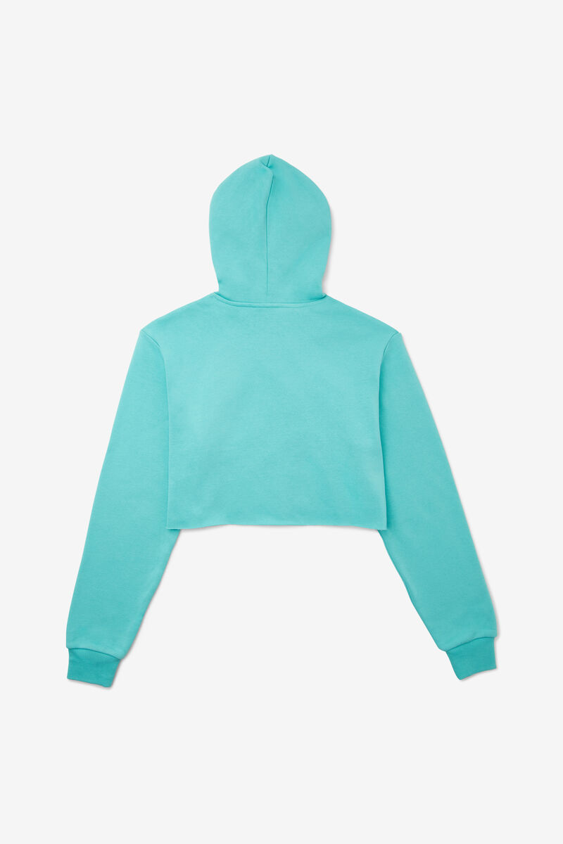 Blue Turquoise / White Women's Fila Lalage Cropped Hoodie Hoodies | LdZRyHxXw3j