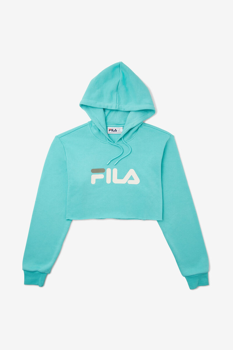 Blue Turquoise / White Women\'s Fila Lalage Cropped Hoodie Hoodies | LdZRyHxXw3j