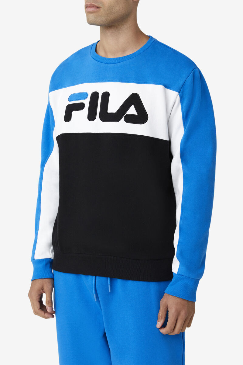 Blue / White / Black Men's Fila Lesner Fleece Crew Tracksuits | 8pQRxWsWXYB