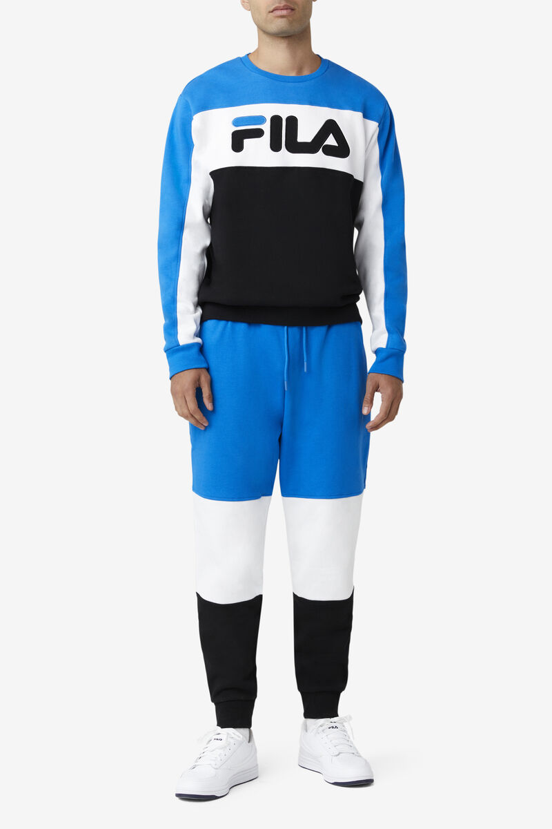 Blue / White / Black Men's Fila Lesner Fleece Crew Tracksuits | 8pQRxWsWXYB