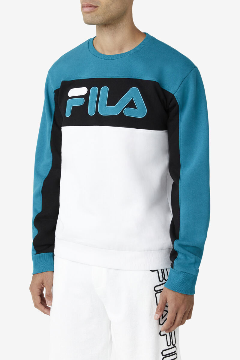 Blue / White / Black Men's Fila Lesner Fleece Crew Tracksuits | xfInM2vWbx5