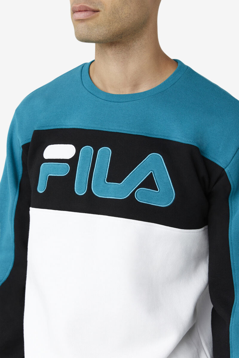 Blue / White / Black Men's Fila Lesner Fleece Crew Tracksuits | xfInM2vWbx5