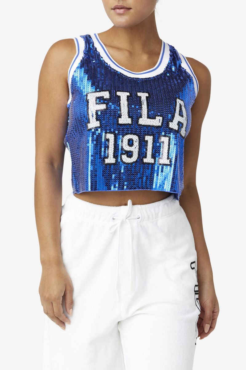 Blue Women's Fila Kiki Glam Crop Jersey T Shirts | Yr6HSmlwEUM