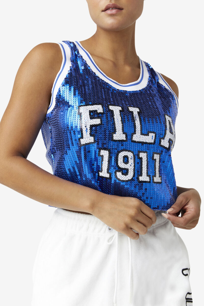 Blue Women's Fila Kiki Glam Crop Jersey T Shirts | Yr6HSmlwEUM