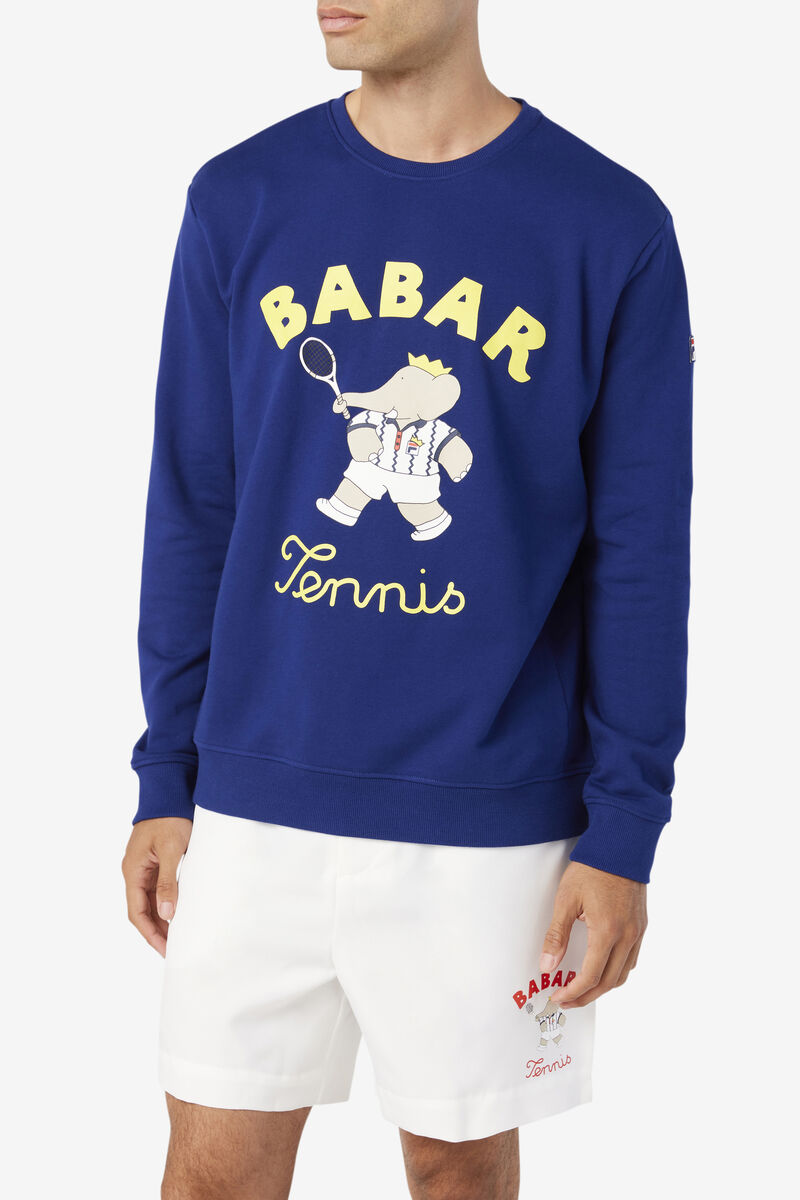 Blue / Yellow Men's Fila Fila X Rb Babar Harve Crew Sweatshirts | ZM1DhfNYmAH