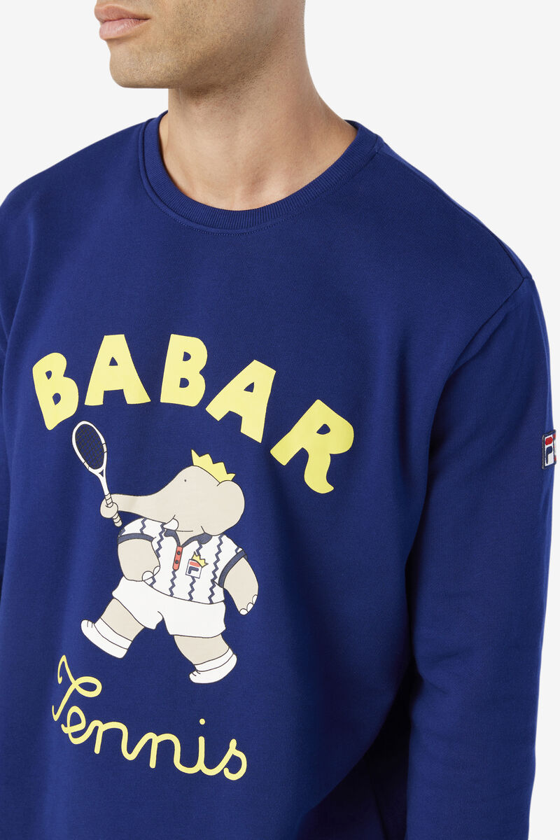 Blue / Yellow Men's Fila Fila X Rb Babar Harve Crew Sweatshirts | ZM1DhfNYmAH