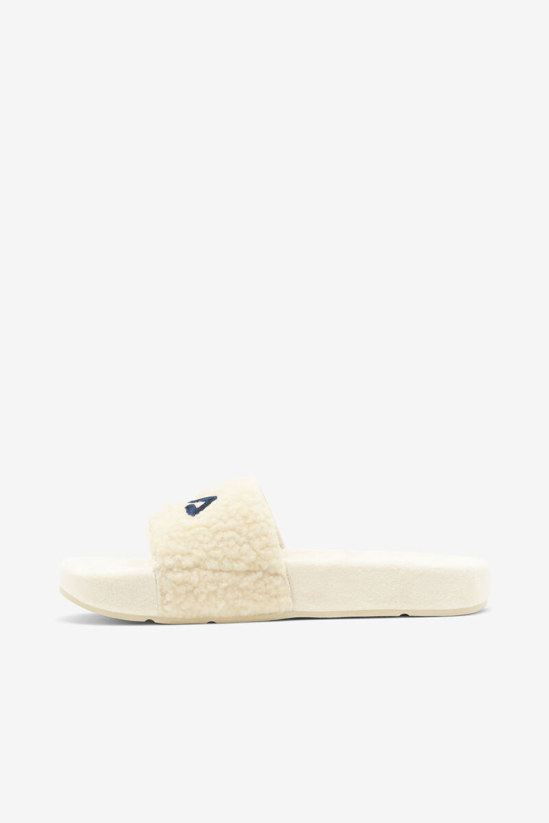 Cream / Navy / Red Women's Fila Fuzzy Drifter Sandals | OVumth6mU8c