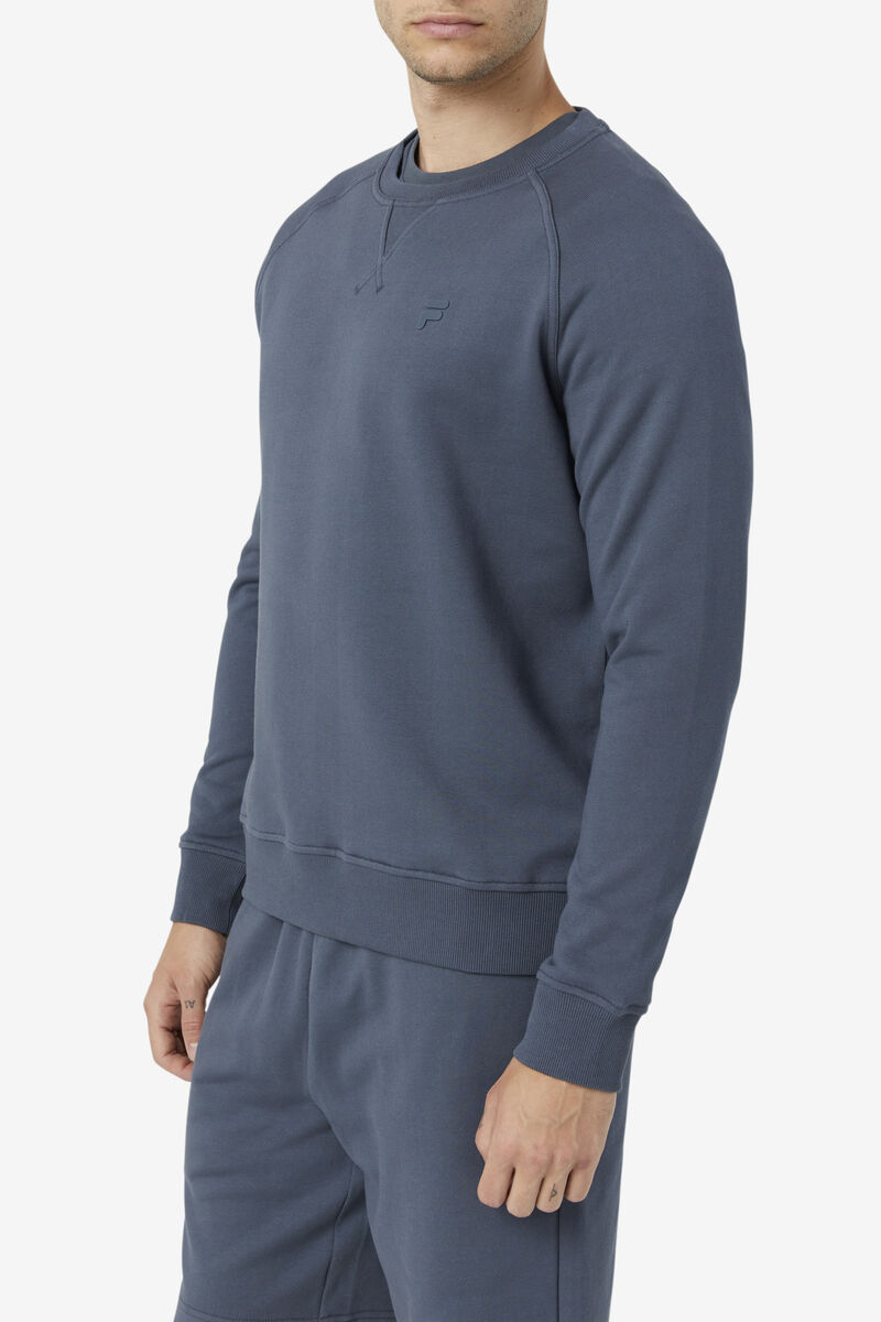 Dark Blue Men's Fila Logan Crewneck Sweatshirts | WKChq2BMvqG