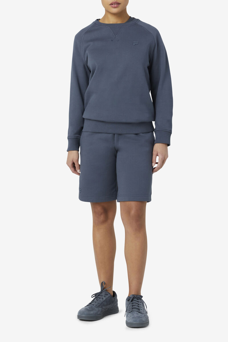 Dark Blue Women's Fila Logan Crewneck Sweatshirts | kzvbRJT9G3b