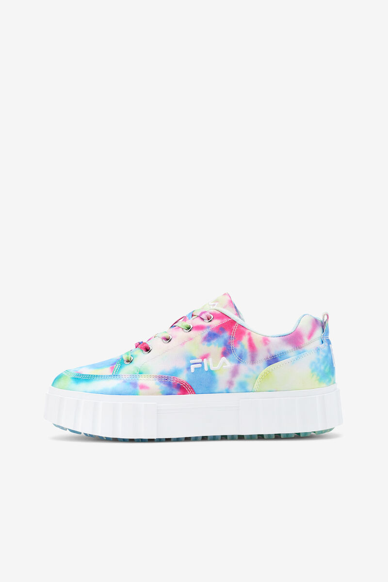 Green / Blue / White Women's Fila Sandblast Low Mottled Tie Dye Trainers | LBiZLjTGj3x