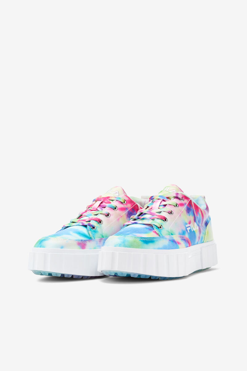 Green / Blue / White Women's Fila Sandblast Low Mottled Tie Dye Trainers | LBiZLjTGj3x