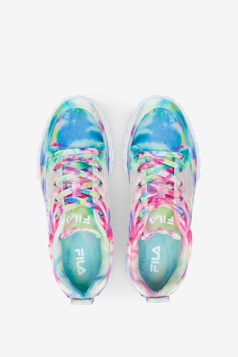 Green / Blue / White Women's Fila Sandblast Low Mottled Tie Dye Trainers | LBiZLjTGj3x