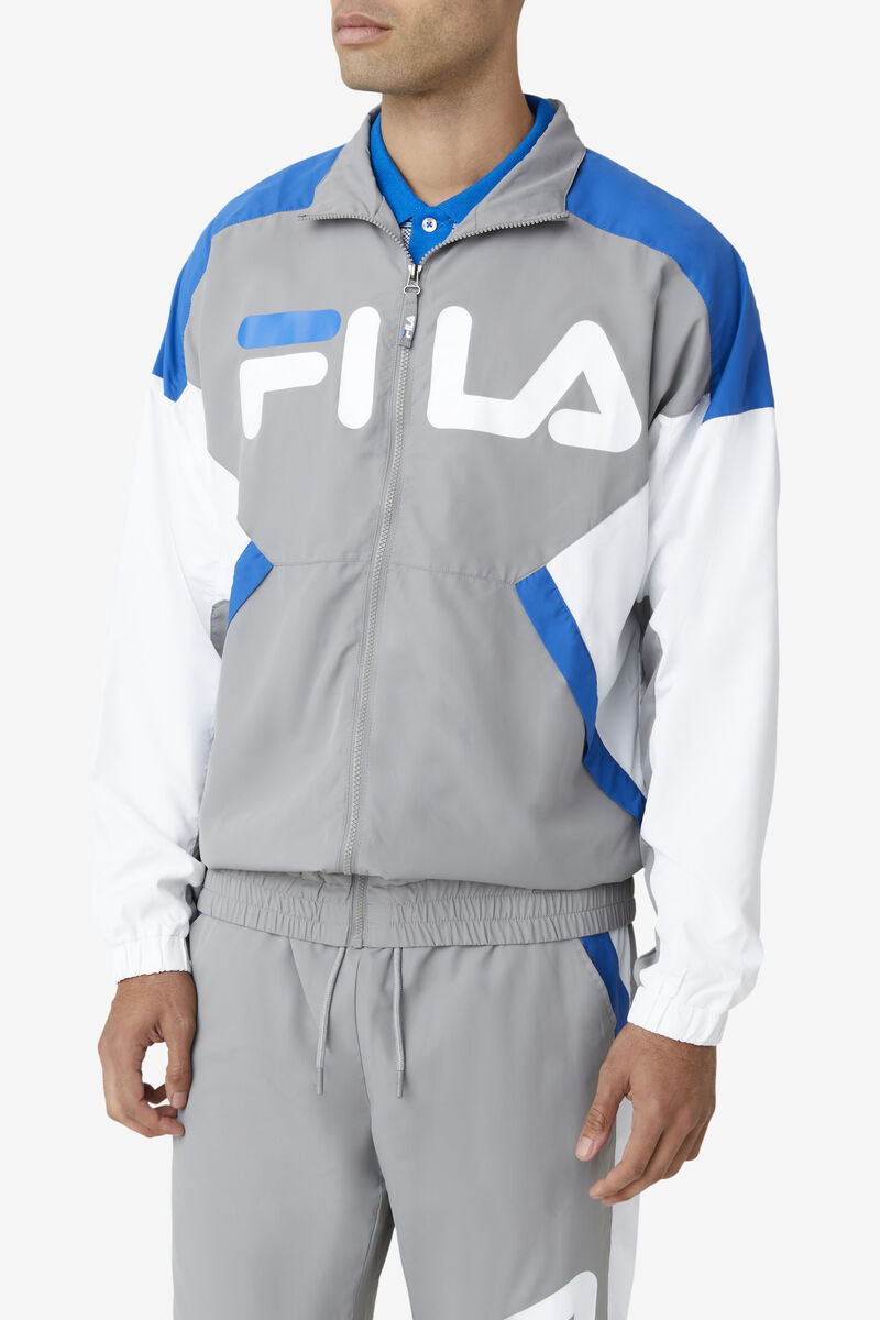 Grey / White / Blue Men's Fila Oliviero Wind Jacket Tracksuits | bbBd31Sozui