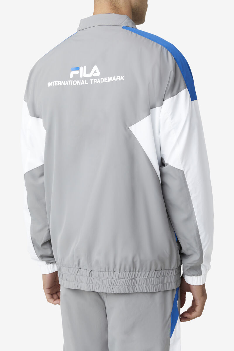 Grey / White / Blue Men's Fila Oliviero Wind Jacket Tracksuits | bbBd31Sozui