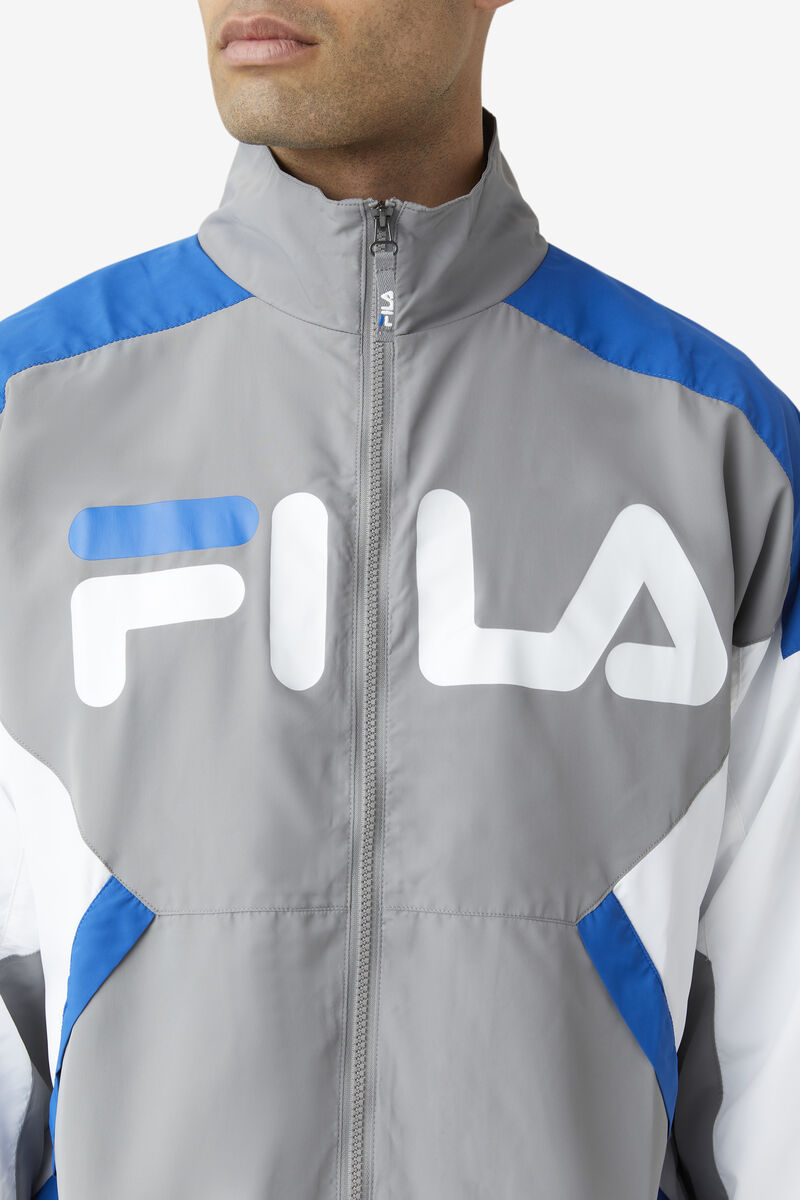 Grey / White / Blue Men's Fila Oliviero Wind Jacket Tracksuits | bbBd31Sozui