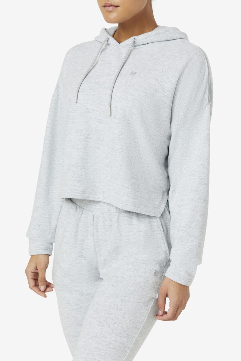 Grey Women's Fila Fi-lux Cropped Hoodie Hoodies | BEQqHKkuNq4