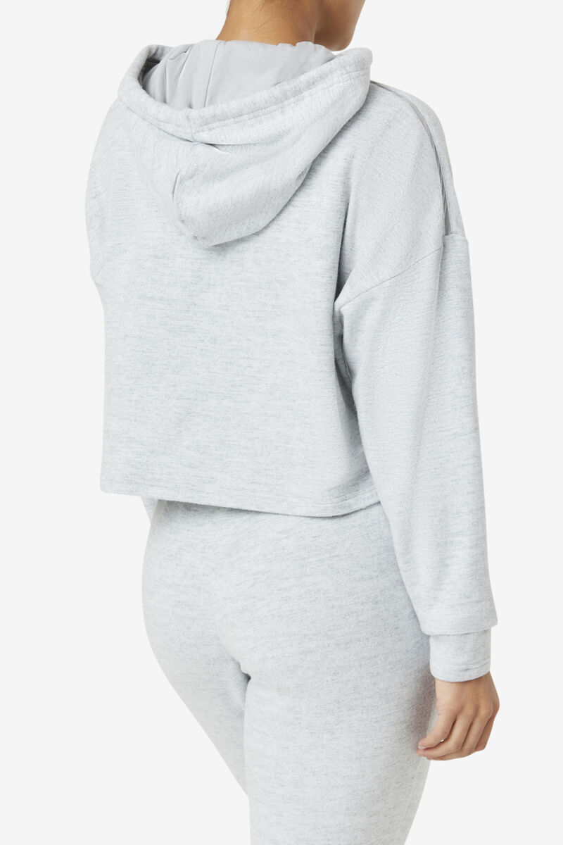 Grey Women's Fila Fi-lux Cropped Hoodie Hoodies | BEQqHKkuNq4