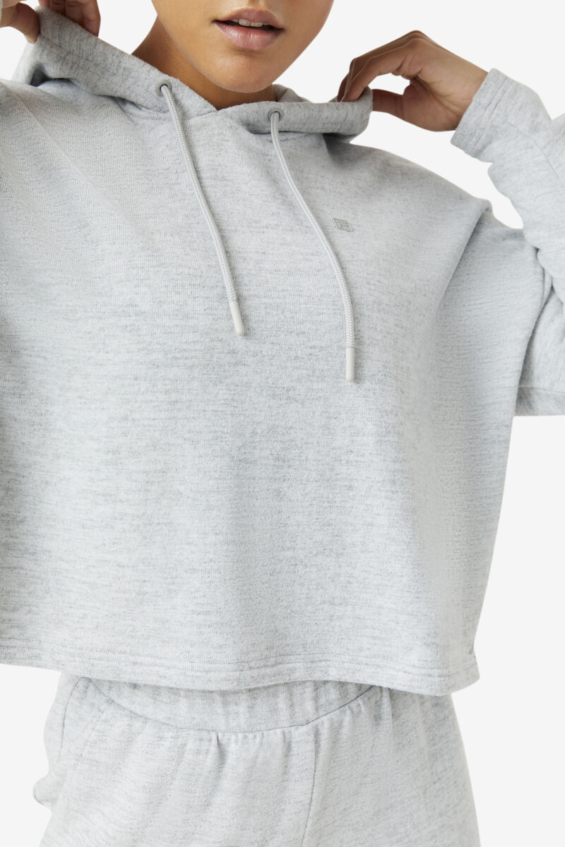 Grey Women's Fila Fi-lux Cropped Hoodie Hoodies | BEQqHKkuNq4