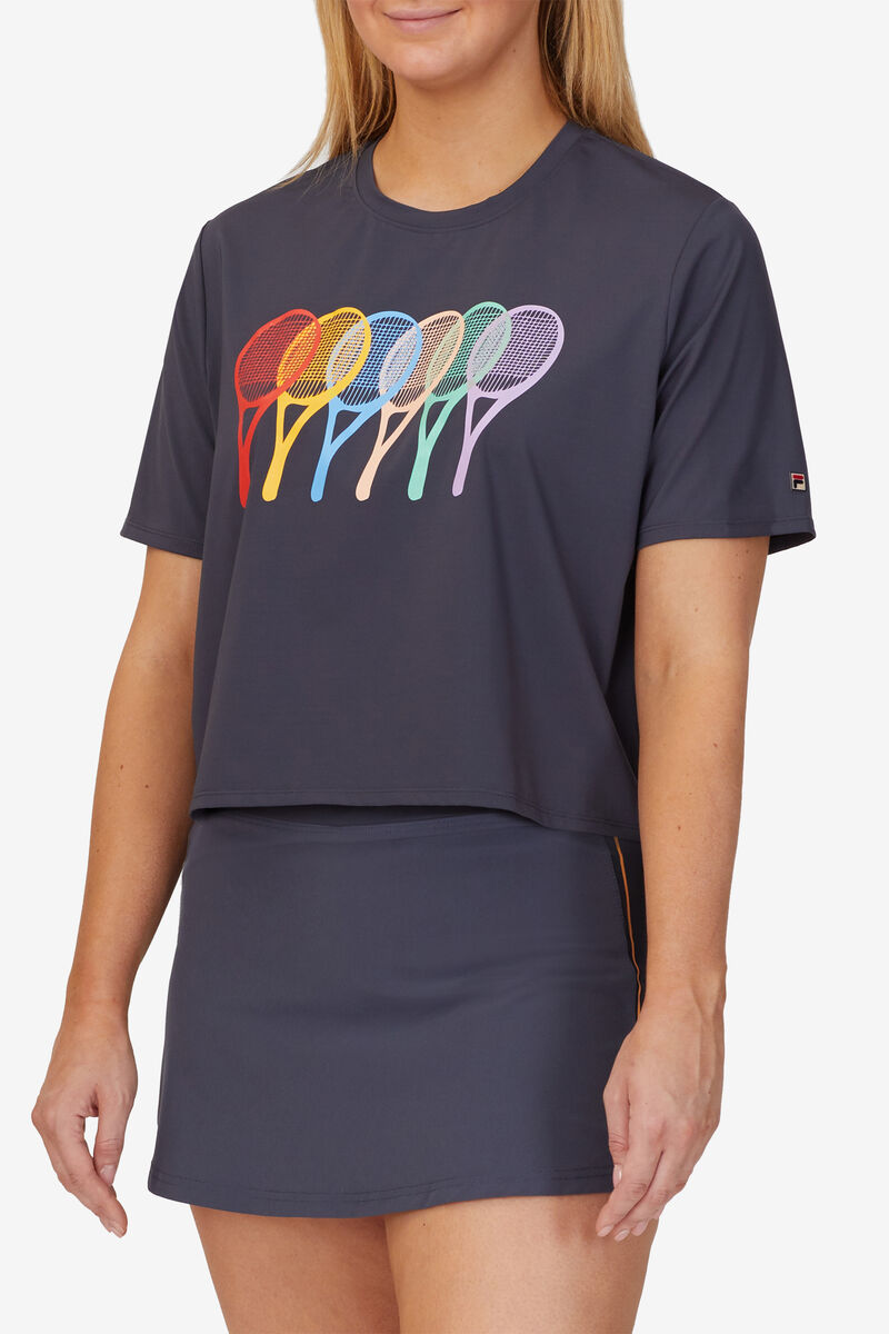 Indigo Women's Fila Cross Court Graphic T Shirts | Xe22iKSxqjh