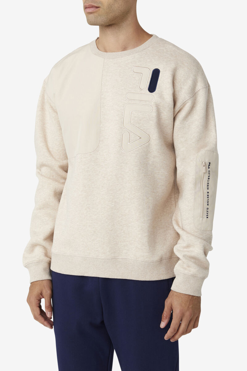 Light Brown / Navy Men's Fila Young Crew Sweatshirts | PNES3OwPQHR