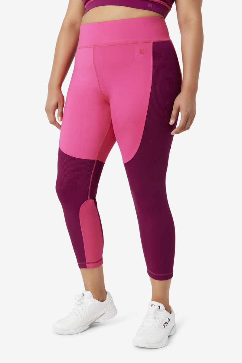 Light Pink / Purple Women's Fila Forza Textured Long Legging Leggings | mKwJcKtRhVB