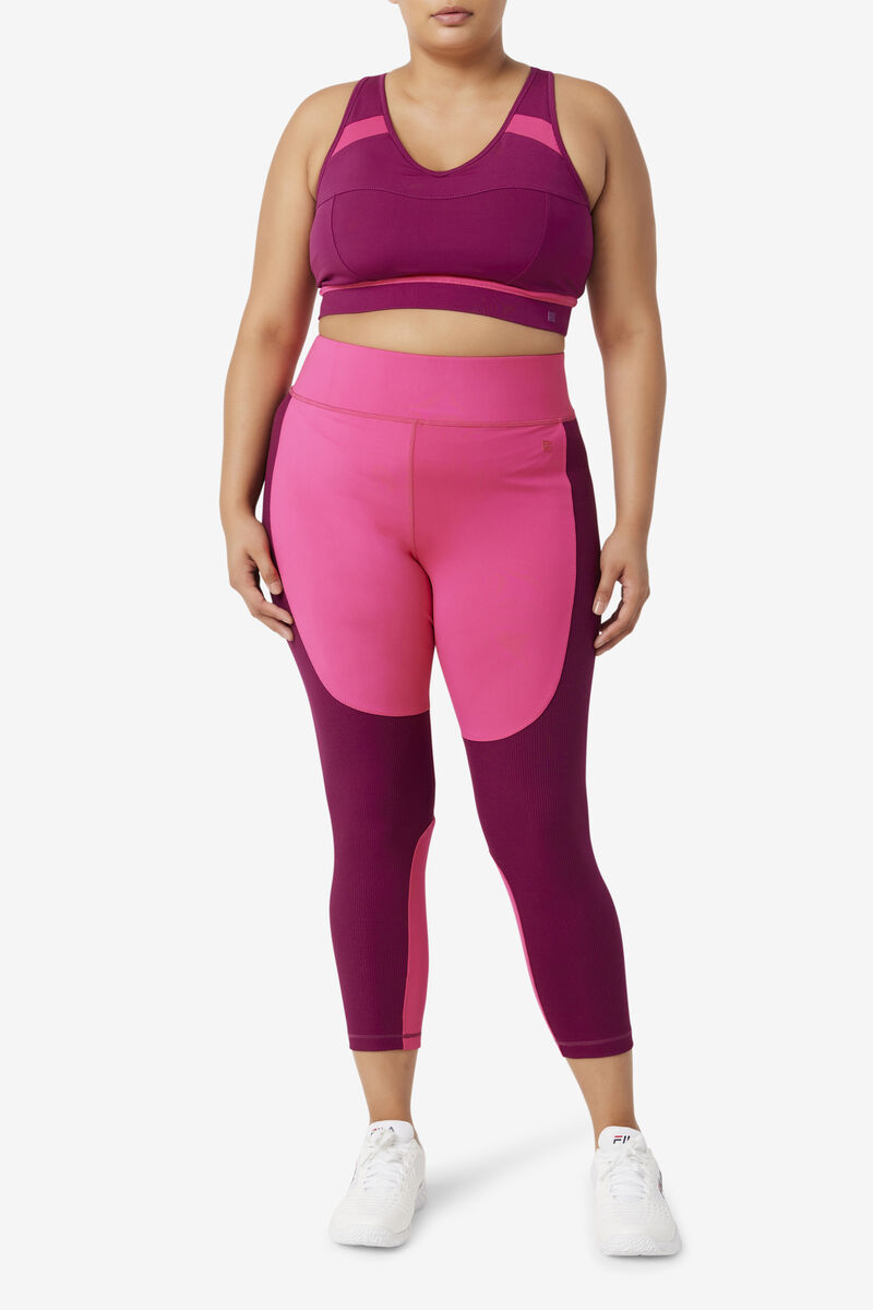 Light Pink / Purple Women's Fila Forza Textured Long Legging Leggings | mKwJcKtRhVB