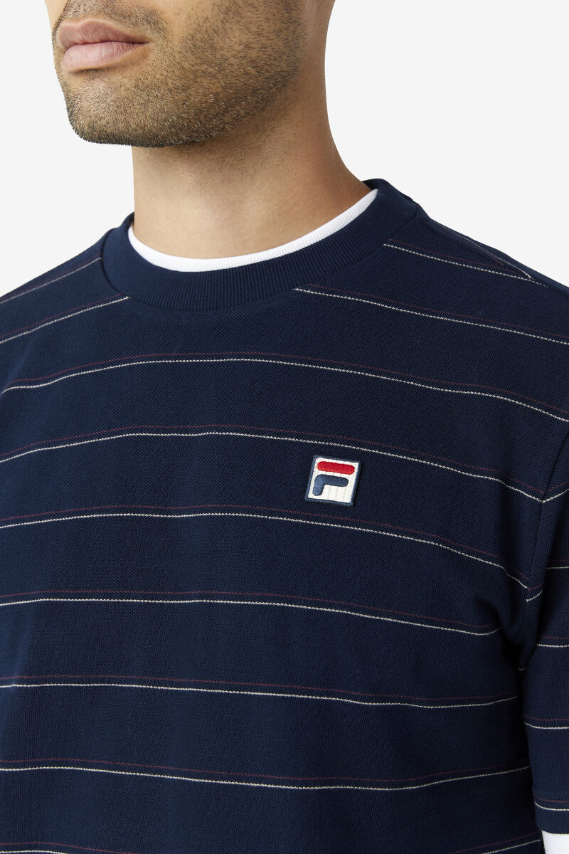 Navy / Light Brown Men's Fila Leon T Shirts | 4FFpPERUQxZ