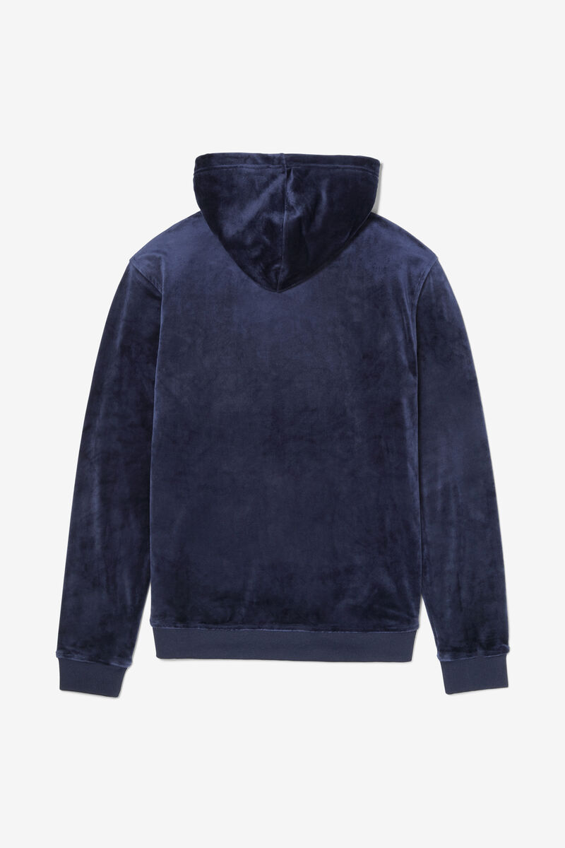 Navy Men's Fila Asher Velour Hoodie Hoodies | BKFMazR2WTy