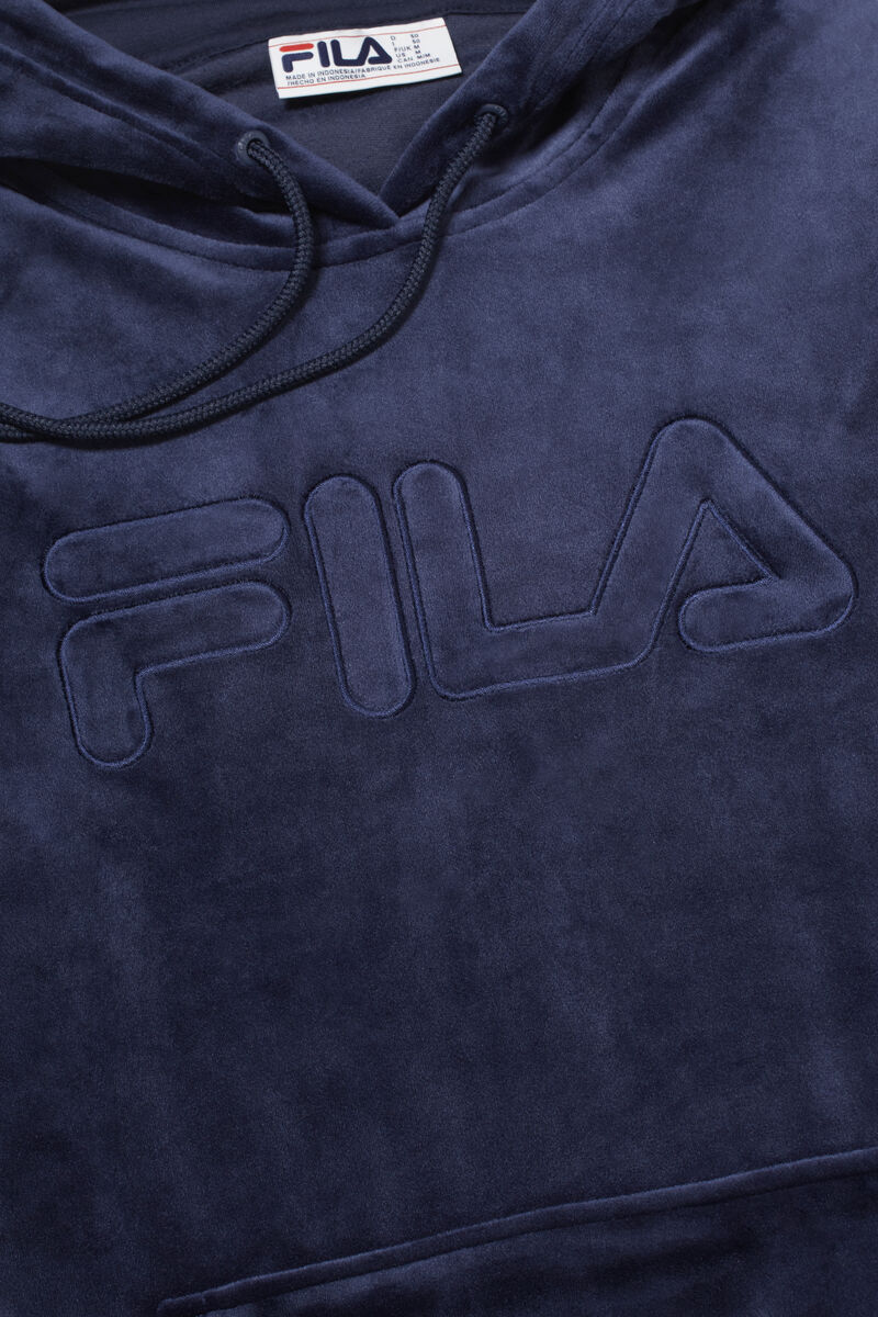 Navy Men's Fila Asher Velour Hoodie Hoodies | BKFMazR2WTy