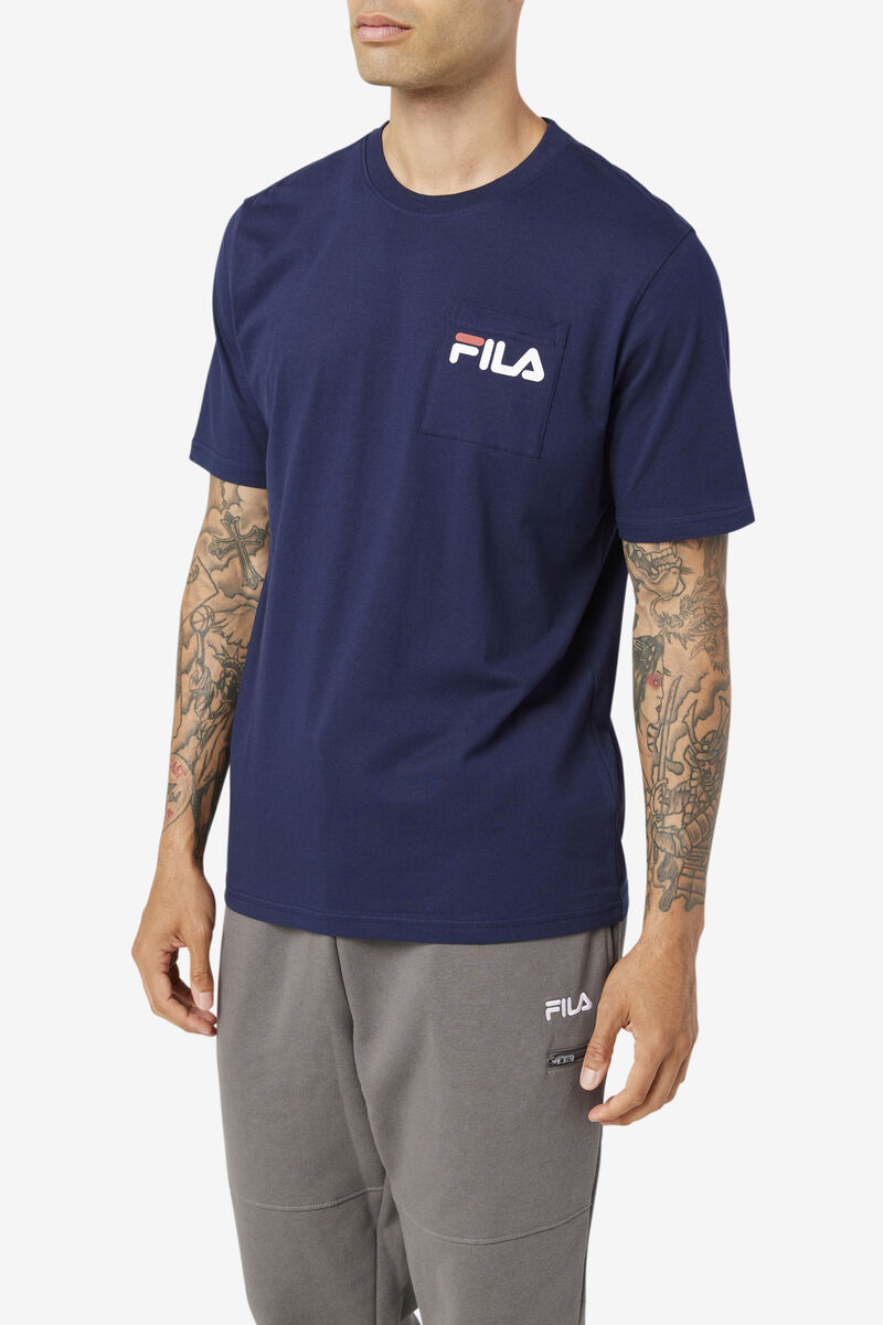 Navy Men's Fila Curtis Pocket T Shirts | lfgXAJa3XS1