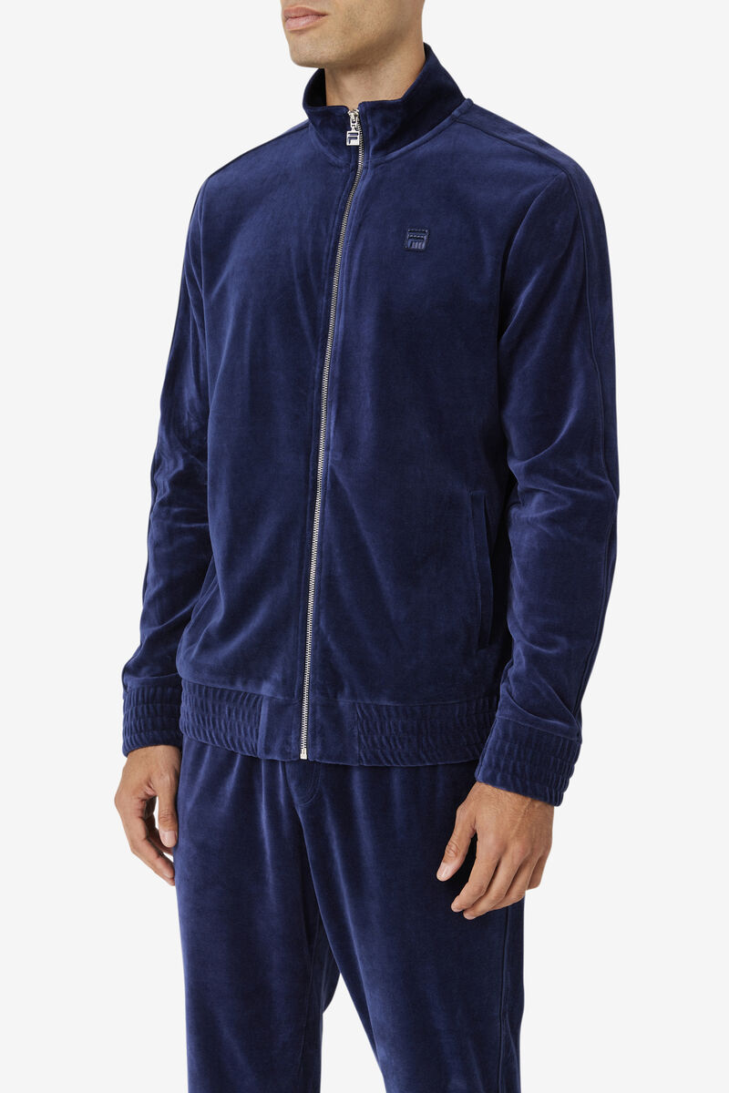 Navy Men's Fila Deverall Velour Jacket Jackets | xHULKH2EnV6